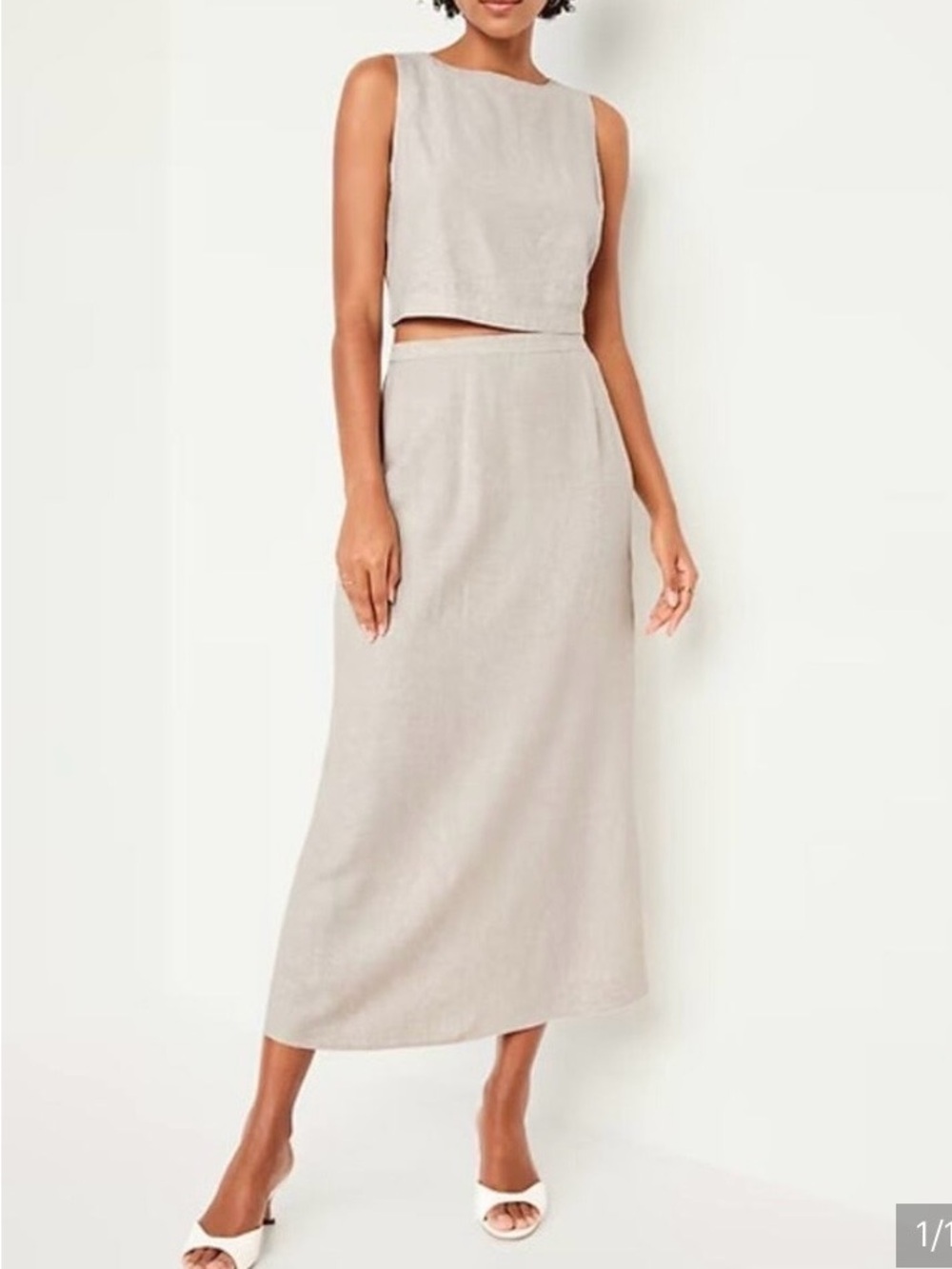 Tan Linen Blend Column Maxi Skirt Size XL Tall Minimalist Quiet luxury